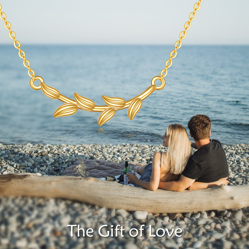 Collier pendentif feuilles en or blanc 10 carats-6