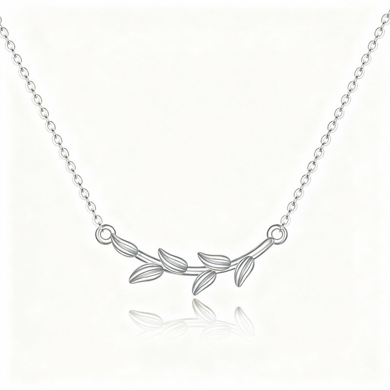 Collier pendentif feuilles en or blanc 10 carats-1