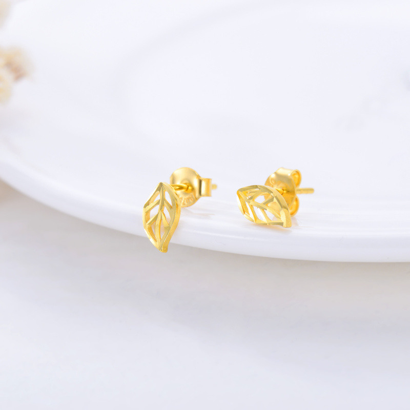 10K Gold Leaves Stud Earrings-3