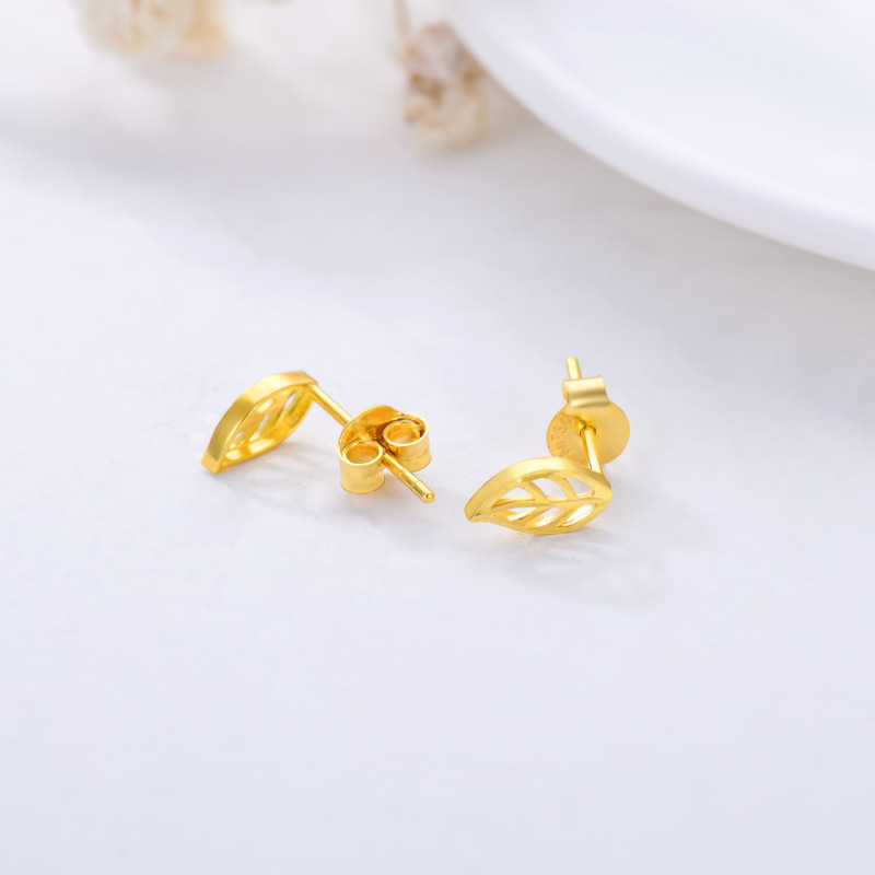 10K Gold Leaves Stud Earrings-4