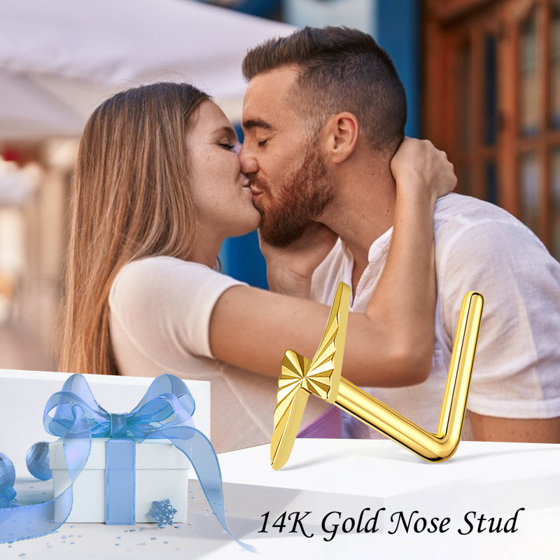 18K Rose Gold Lightning Nose Ring-6