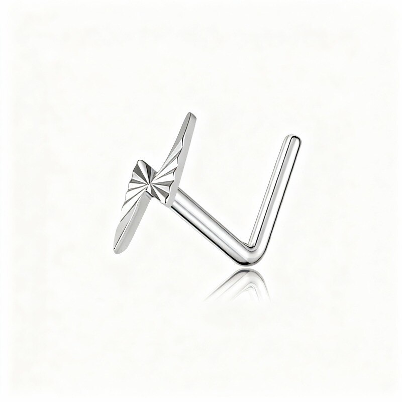10K White Gold Lightning Nose Ring-15