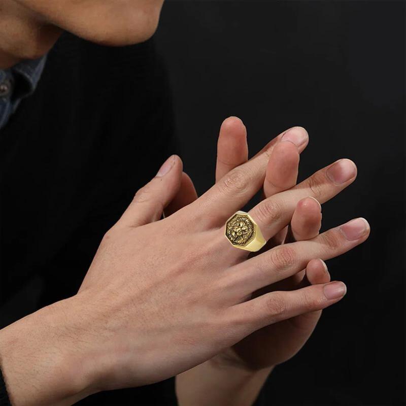 Bague lion en or 10 carats pour homme-3