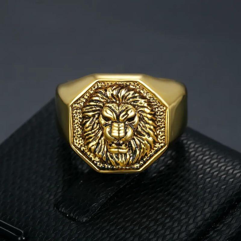 Bague lion en or 10 carats pour homme-4