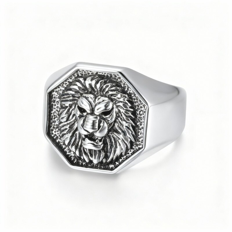 Bague lion en or blanc 10 carats pour homme-1