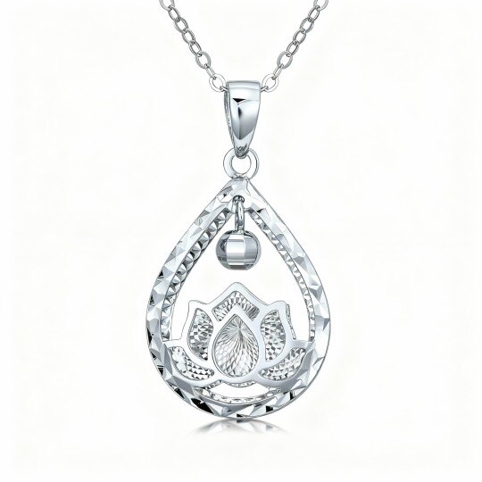 Collar con colgante de loto y gota en oro blanco de 10 quilates