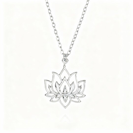 Collar con colgante de loto de oro blanco de 10 quilates