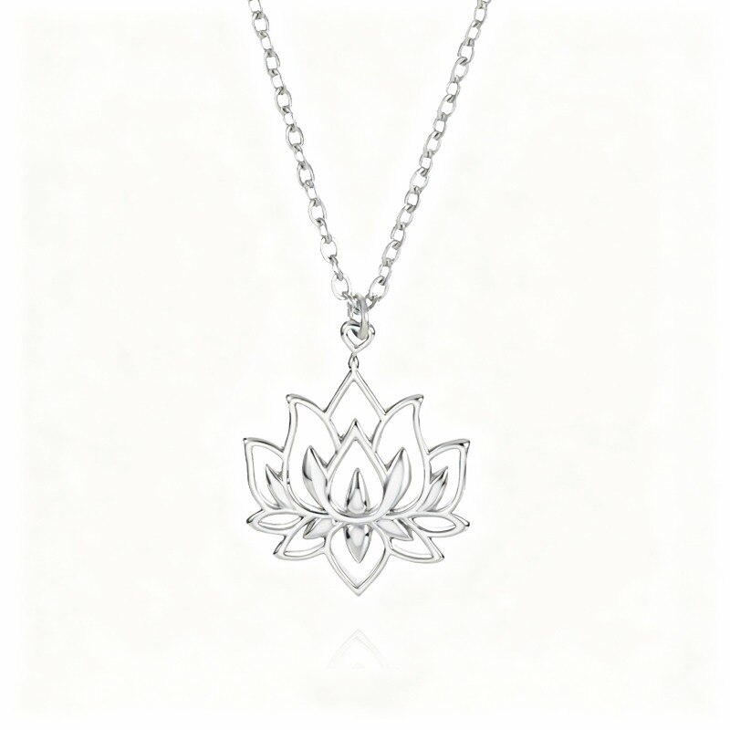 Collar con colgante de loto de oro blanco de 10 quilates-11
