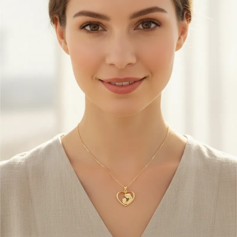 18K Gold Mama & Heart Pendant Necklace-2
