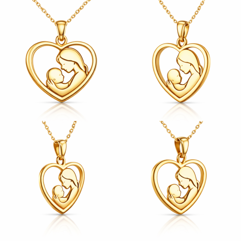 18K Gold Mama & Heart Pendant Necklace-3