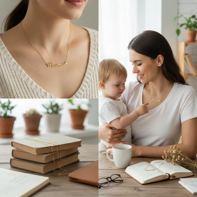 10K Rose Gold Mama & Heart Pendant Necklace-5