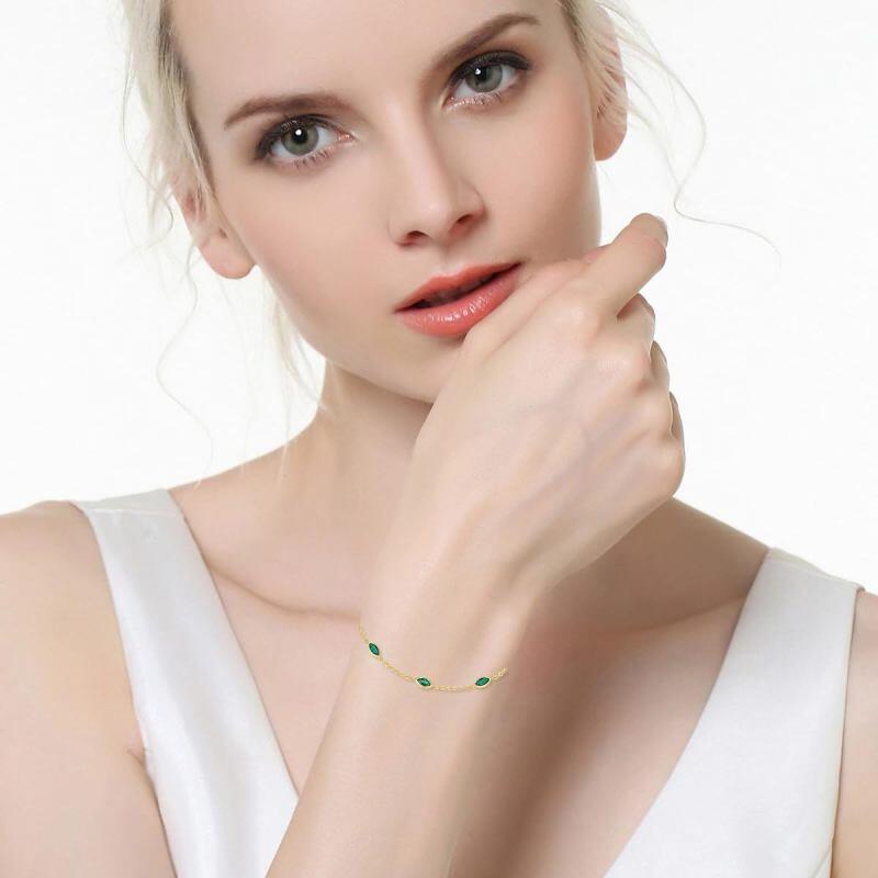Pulsera de pareja con dije de circonita cúbica en forma de marquesa de oro de 14 quilates-2