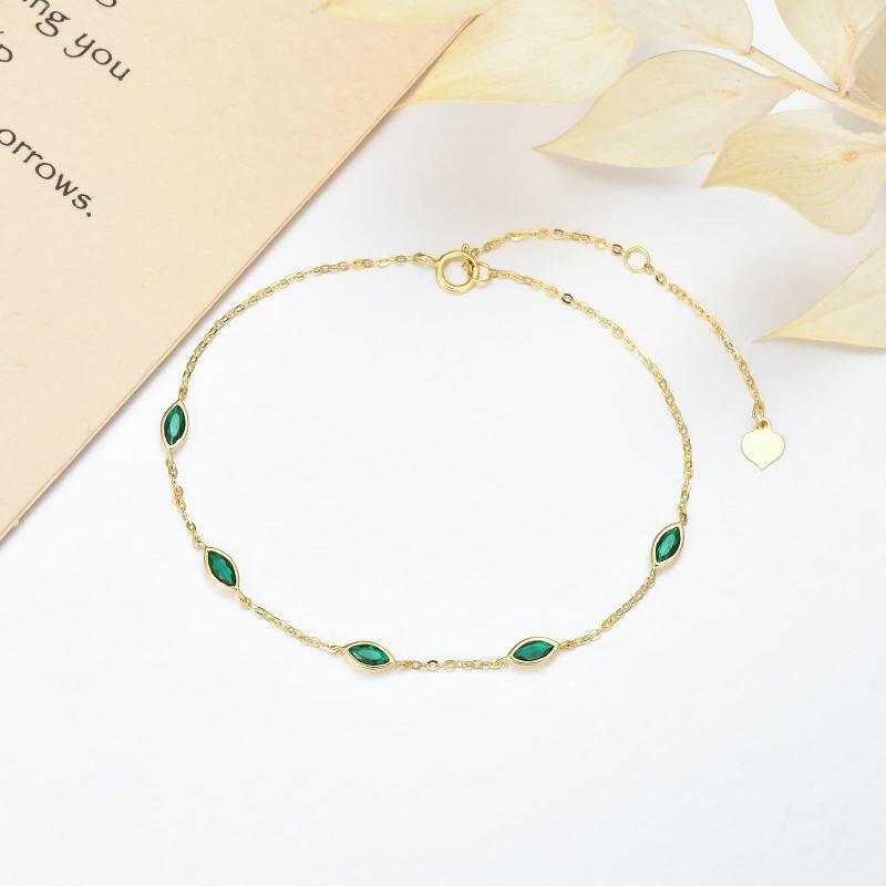 Pulsera de pareja con dije de circonita cúbica en forma de marquesa de oro de 14 quilates-3