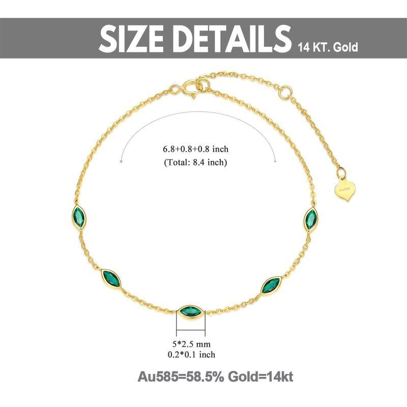 Pulsera de pareja con dije de circonita cúbica en forma de marquesa de oro de 14 quilates-6