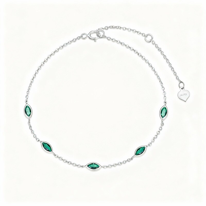 Bracelet à breloques pour couple en or blanc 14 carats et zirconiums cubiques taille marquise-1