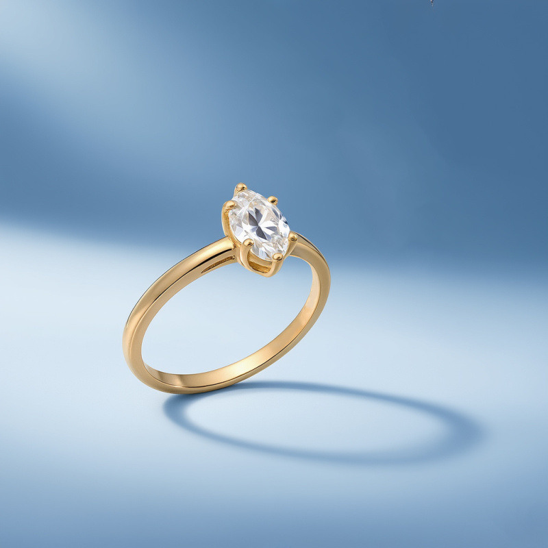 Bague de fiançailles en or blanc 14 carats, taille marquise-4
