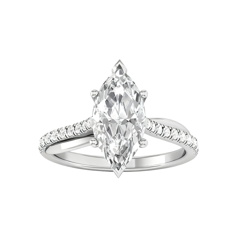Anillo de compromiso personalizado de oro blanco de 10 quilates con diamante sintético talla marquesa, color D, claridad VVS1-VS1, certificado por IGI 3EX.-9