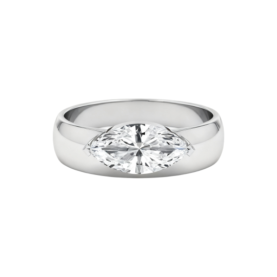 Anillo de compromiso personalizado de oro blanco de 10 quilates con diamante cultivado en laboratorio talla marquesa, color D, claridad VVS1, certificado por IGI 3EX.
