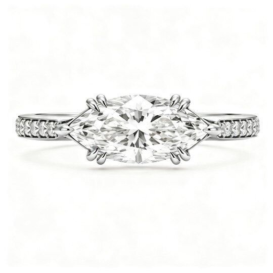 10K White Gold Marquise Cut Lab-Grown Diamond Custom Engagement Ring VVS1/VS1 Clarity 3EX IGI Certified