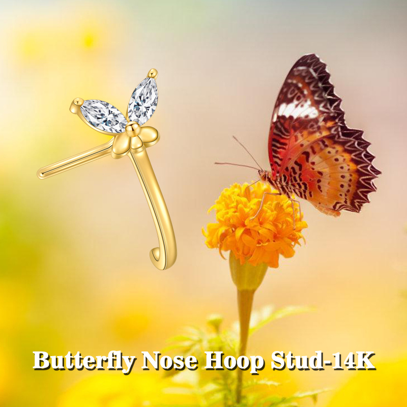 10K Gold Marquise Cut Moissanite Butterfly Nose Ring-6