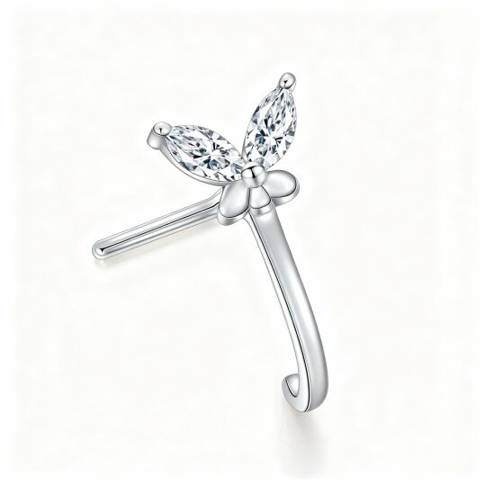 Anillo nasal de mariposa con moissanita talla marquesa en oro blanco de 10 quilates