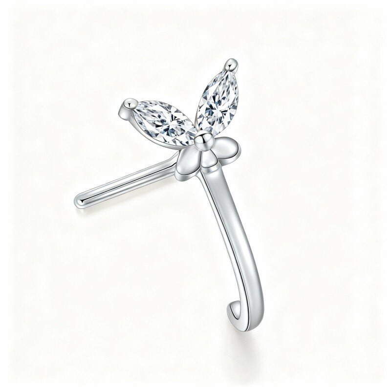 10K White Gold Marquise Cut Moissanite Butterfly Nose Ring-9