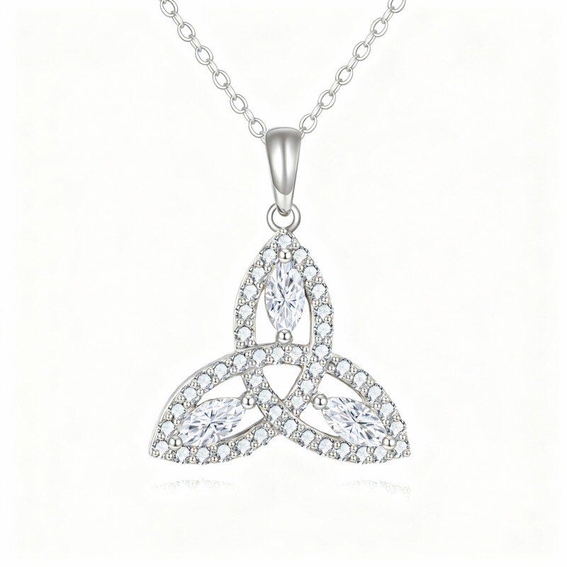 14K White Gold Marquise Cut Moissanite Celtic Knot Pendant Necklace-1