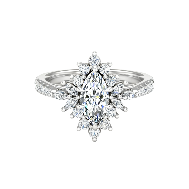 Anillo de compromiso personalizado de platino con baño de oro blanco y diamante cultivado en laboratorio de talla marquesa.-1