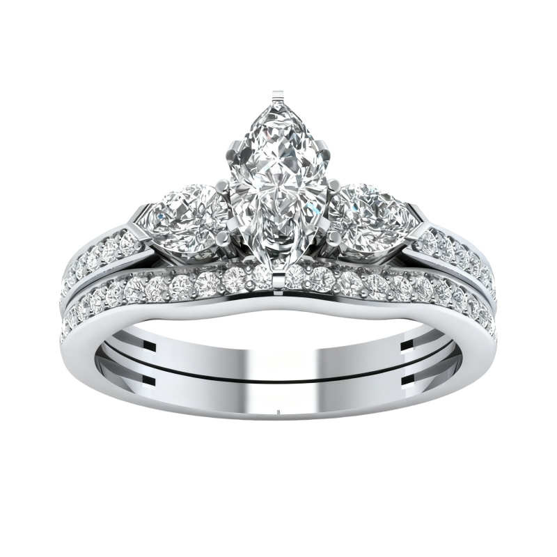10K White Gold Marquise Cut Moissanite Engagement Ring-17
