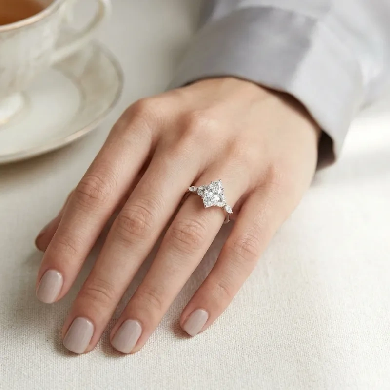 10K White Gold 1 CT Marquise Moissanite Personalized Engraving Engagement Ring-2