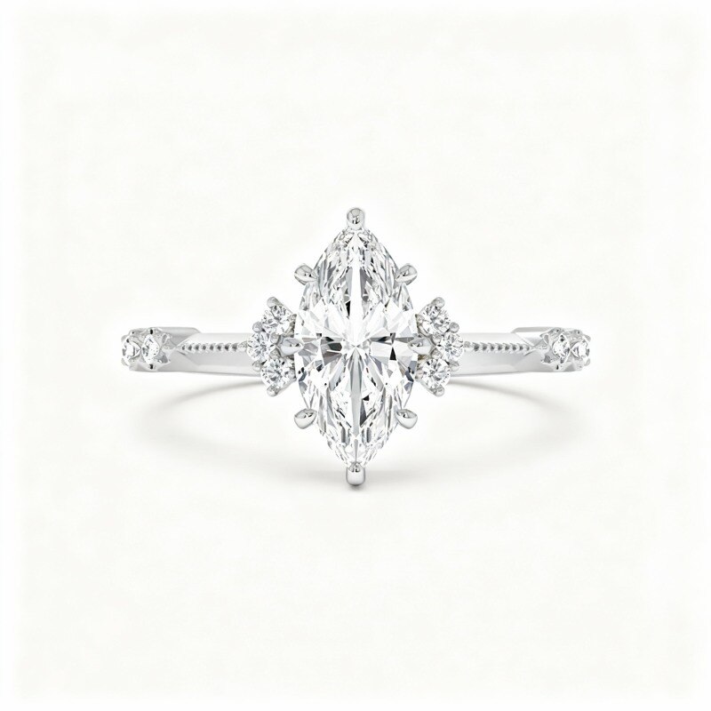 Bague de fiançailles en or blanc 9 carats, taille marquise, gravure personnalisée-19