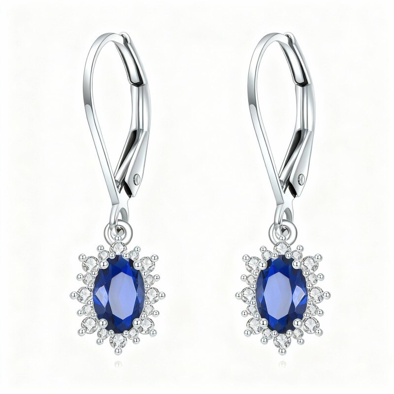 Boucles d'oreilles à levier en platine plaqué or blanc et saphir taille marquise-1