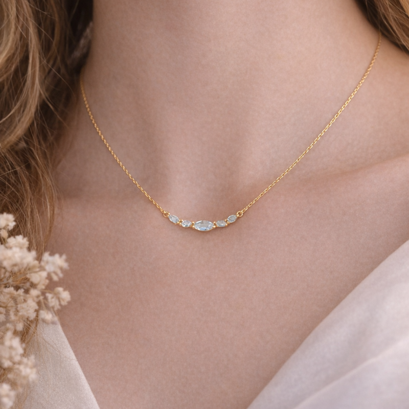 18K White Gold Marquise Cut Topaz Pendant Necklace-2