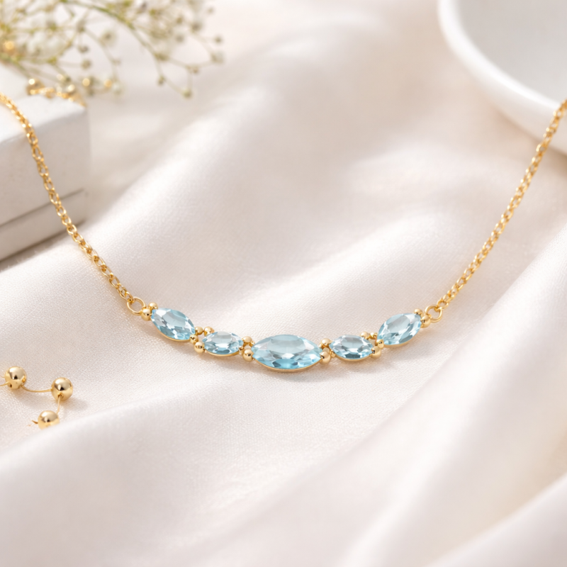 18K White Gold Marquise Cut Topaz Pendant Necklace-3