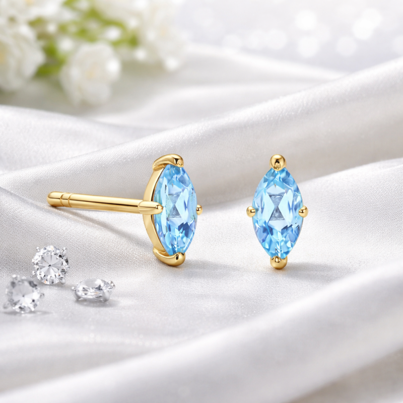 Pendientes de botón de oro rosa de 14 quilates con topacio talla marquesa.-3