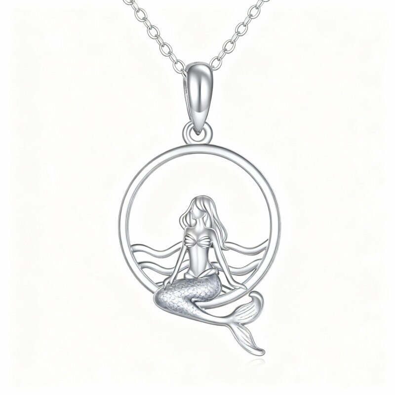 14K White Gold Mermaid Pendant Necklace-1