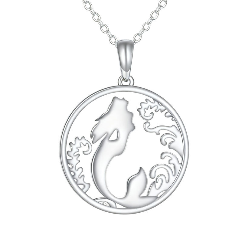 Collar con colgante de sirena chapado en platino y oro blanco-1