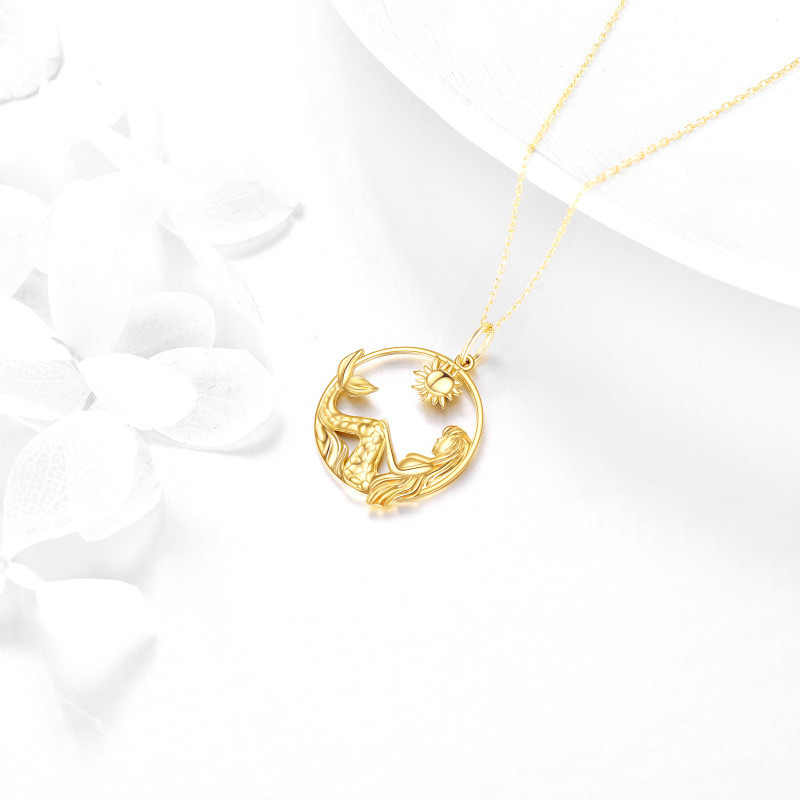 Collier pendentif queue de sirène et soleil en or 14 carats-4