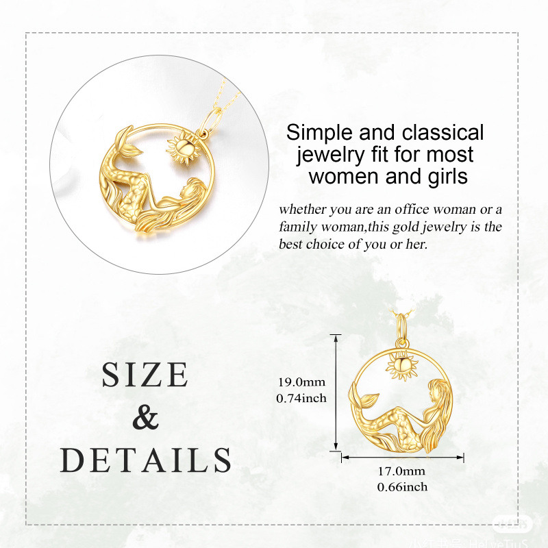 Collier pendentif queue de sirène et soleil en or 14 carats-5