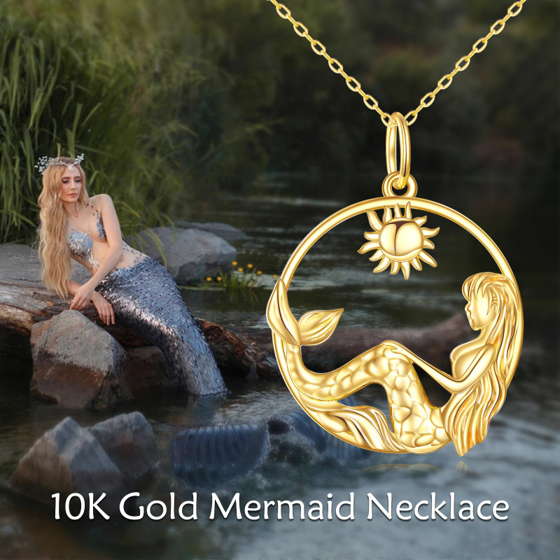 Collier pendentif queue de sirène et soleil en or 14 carats-6