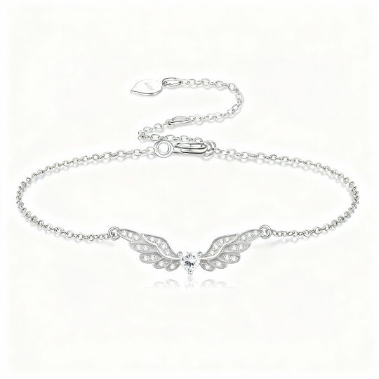 Pulsera con dije de ala de ángel de oro blanco de 10 quilates y moissanita