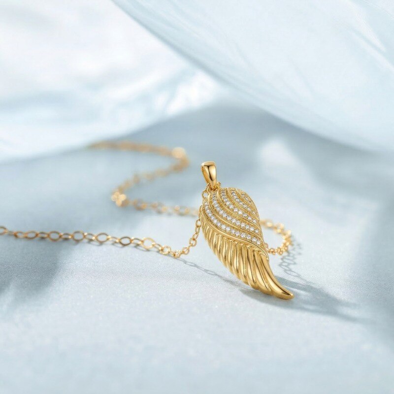18K Rose Gold Moissanite Angel Wing Pendant Necklace-3