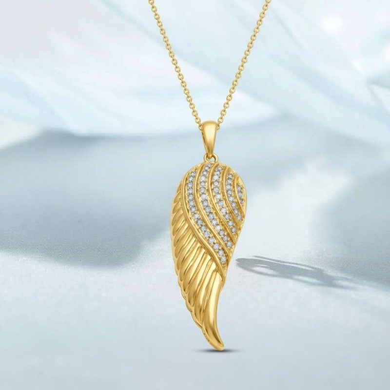 18K Rose Gold Moissanite Angel Wing Pendant Necklace-4