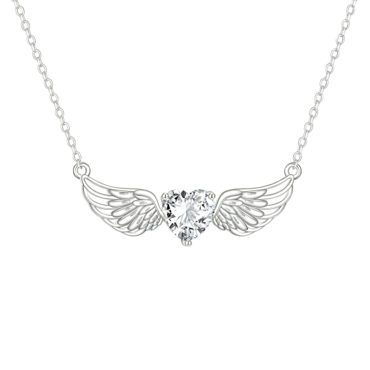 Collier pendentif aile d'ange en or blanc 10 carats et moissanite