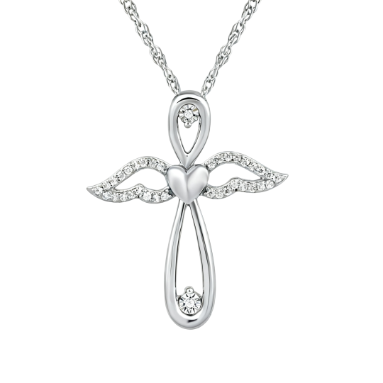 10K White Gold Moissanite Angel Wing Pendant Necklace