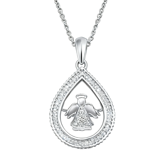10K White Gold Moissanite Angel Wing Pendant Necklace