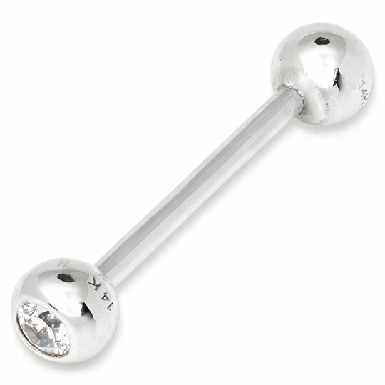 10K White Gold Moissanite Bar Tongue Jewelry