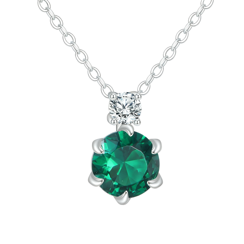 Collar con colgante de moissanita y piedra natal en oro blanco de 10 quilates-1