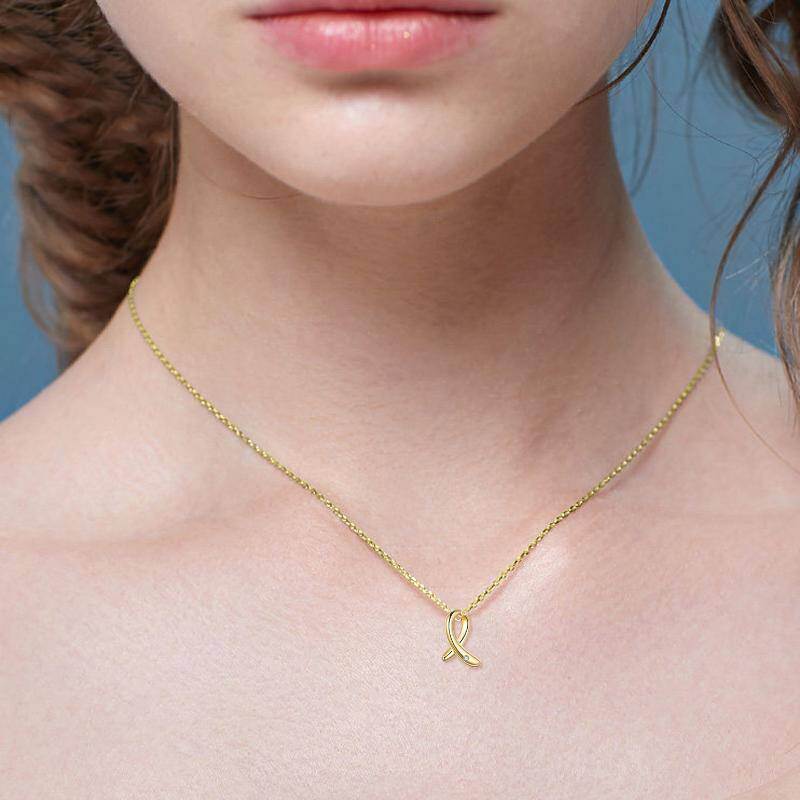 Collar con colgante de platino con moissanita chapada en oro blanco para la concientización sobre el cáncer de mama-5