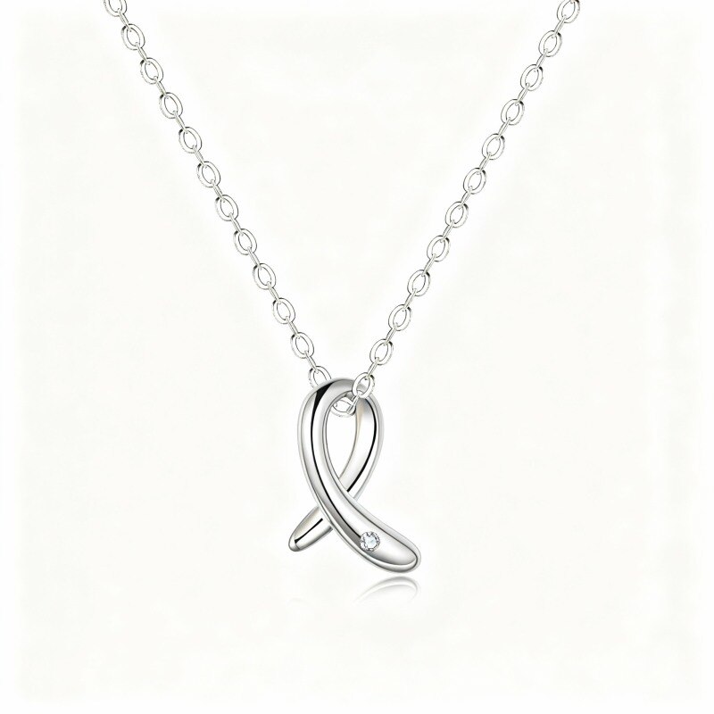 Collar con colgante de platino con moissanita chapada en oro blanco para la concientización sobre el cáncer de mama-1